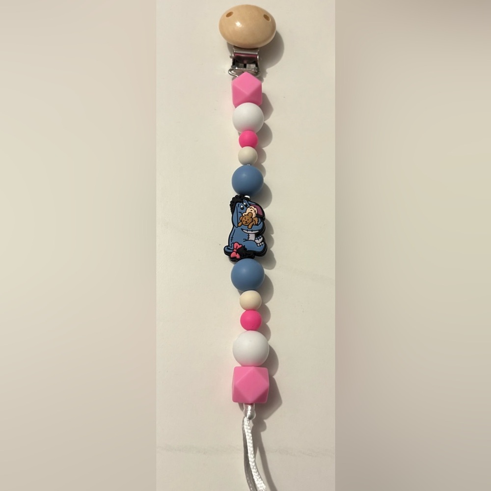 Pink and Blue Beaded Pacifier Clip
